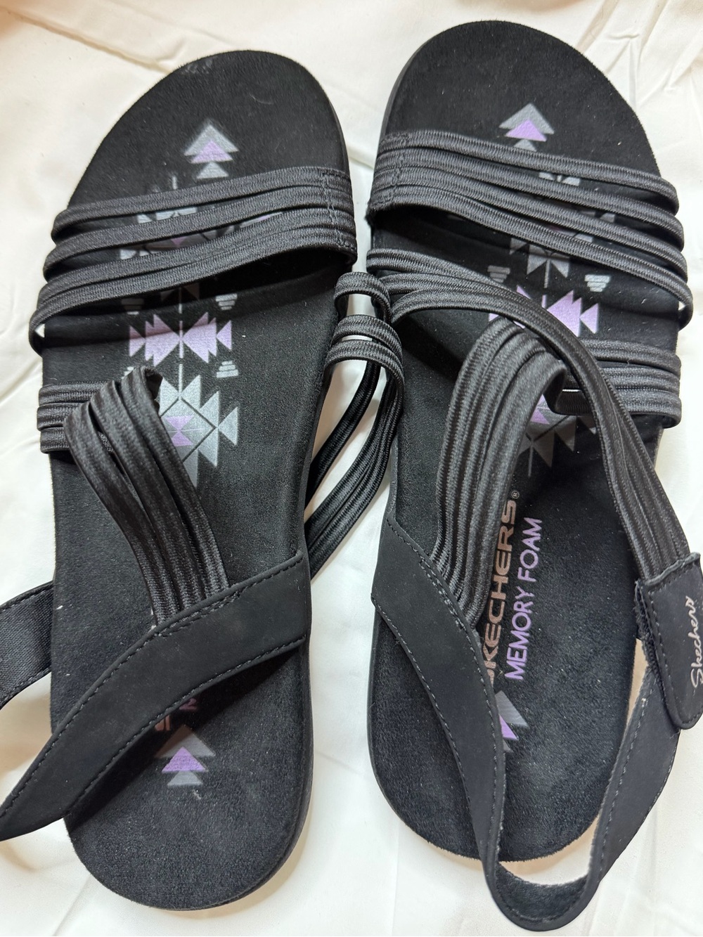 NWOT Skechers Black Sandals with Subtle Purple Accents
